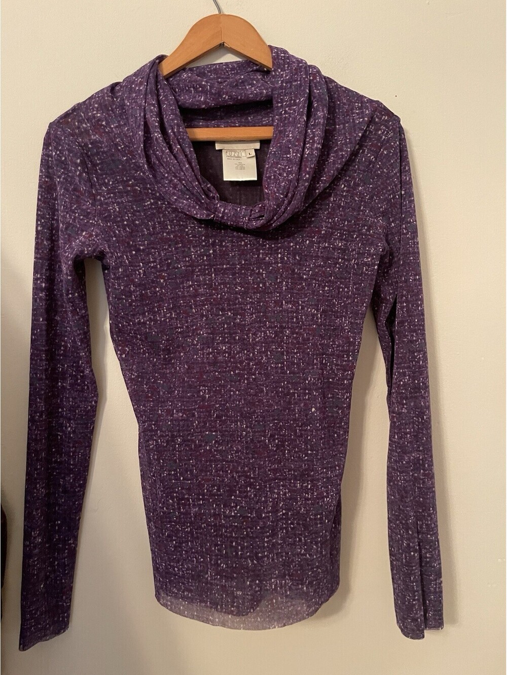 Jean Paul Gaultier Fuzzi Blouse Top Large L Cowl Purple Long Sleeve Mesh Y2K